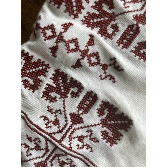 Madewell Shirt Womens Extra Small‎ Embroidered Sleeve Spilt Neck Curved Hem Boho - Picture 7 of 8